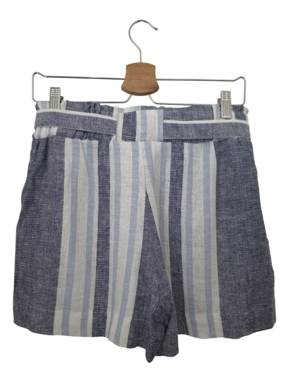 NWT Indigo Rein Blue & White Striped Linen Blend Paperbag Shorts Women's M - Picture 2 of 7